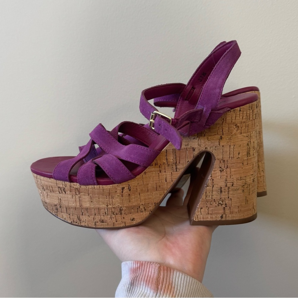 Free People Lisbon Platform Fuschia pink purple Cork Chunky heel sandals - Picture 6 of 8